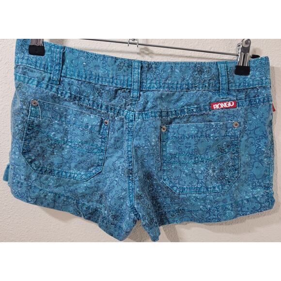 Bongo Blue Teal Floral Print Hot Pants Shorts 9 Flat Front Lightweight Pockets - Picture 3 of 4